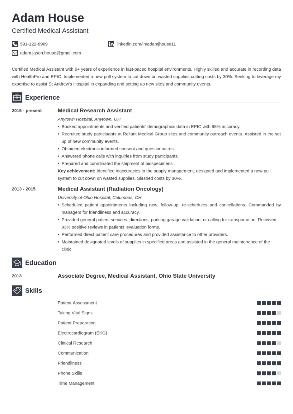 Editable Entry Level Medical Assistant Resume Template Doc Sample
