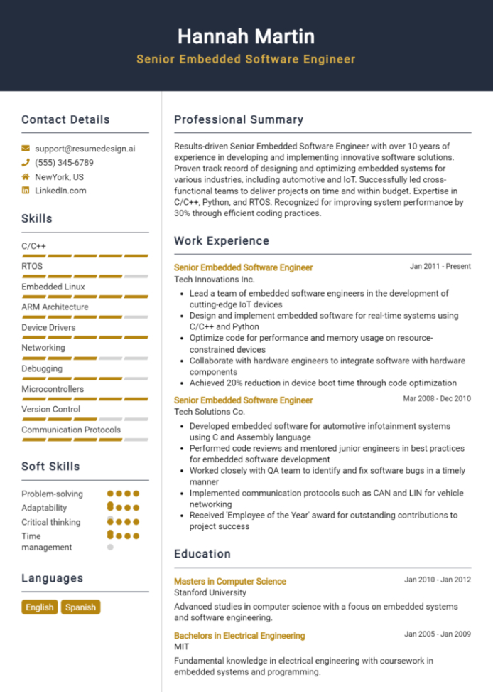 Embedded Software Engineer Resume Template Pdf