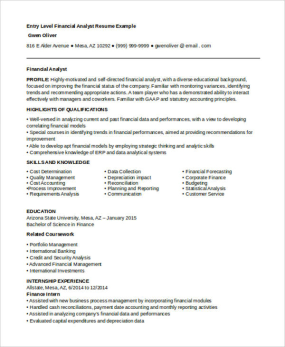 Free Blank Entry Level Finance Resume Template