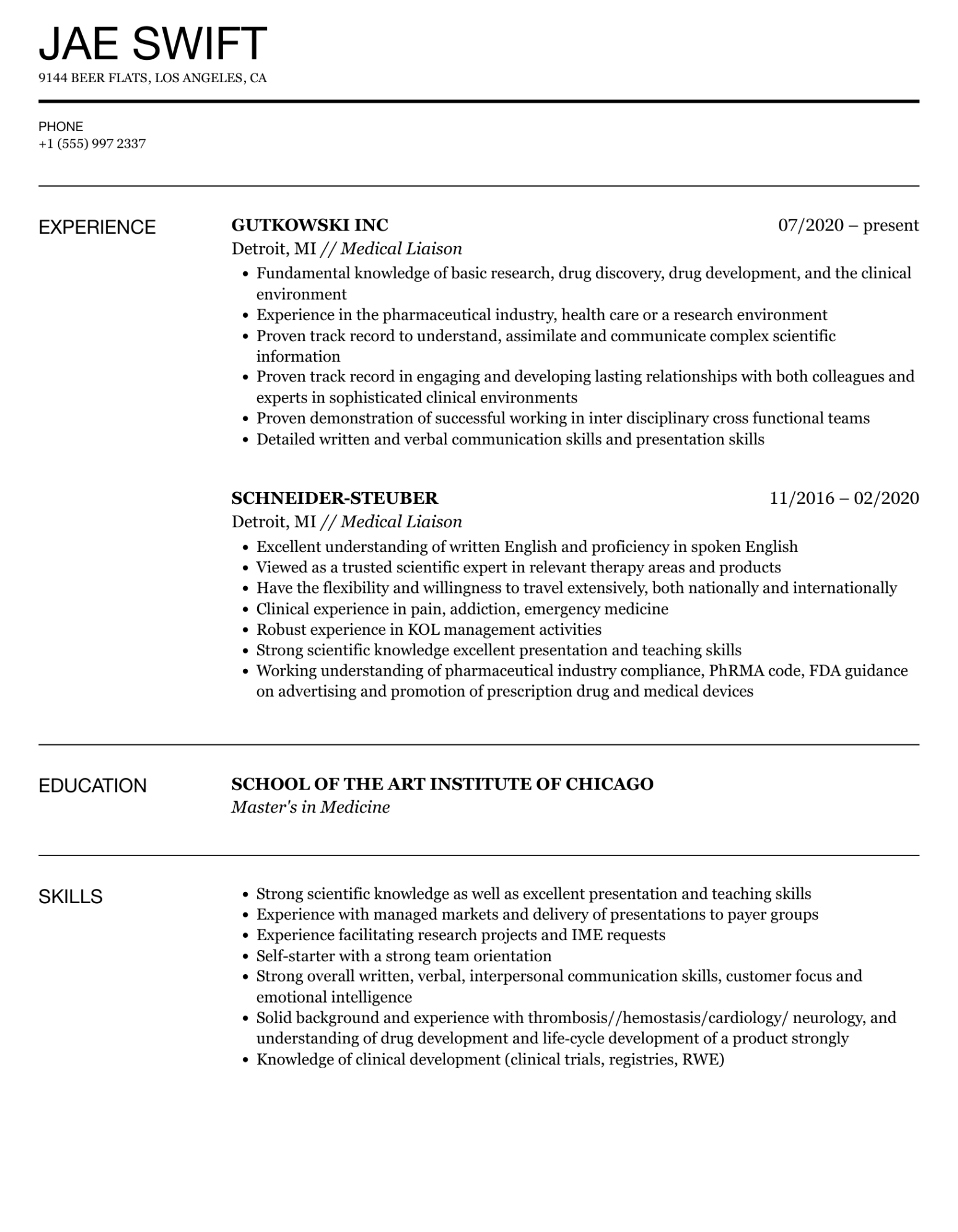 Free Blank Medical Science Liaison Resume Template