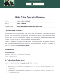 Free Editable Data Entry Job Resume Template  Sample