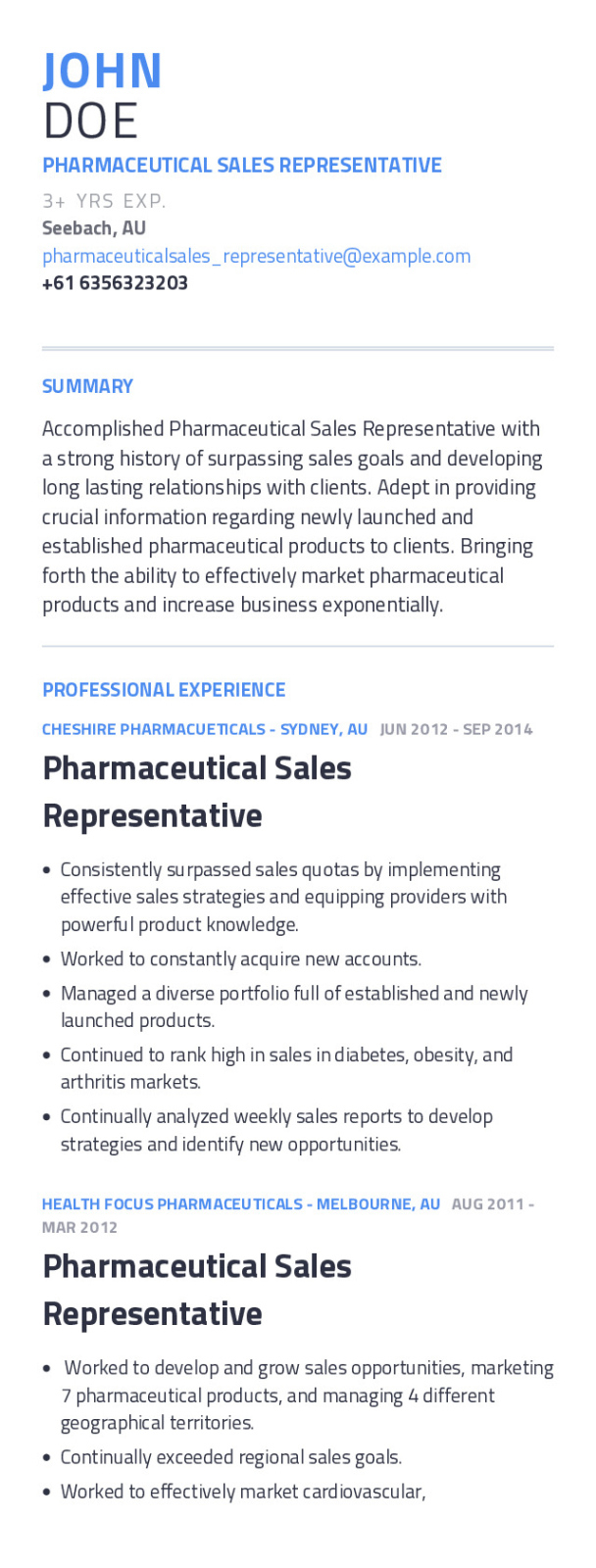 Free Editable Pharmaceutical Sales Rep Resume Template Excel Sample