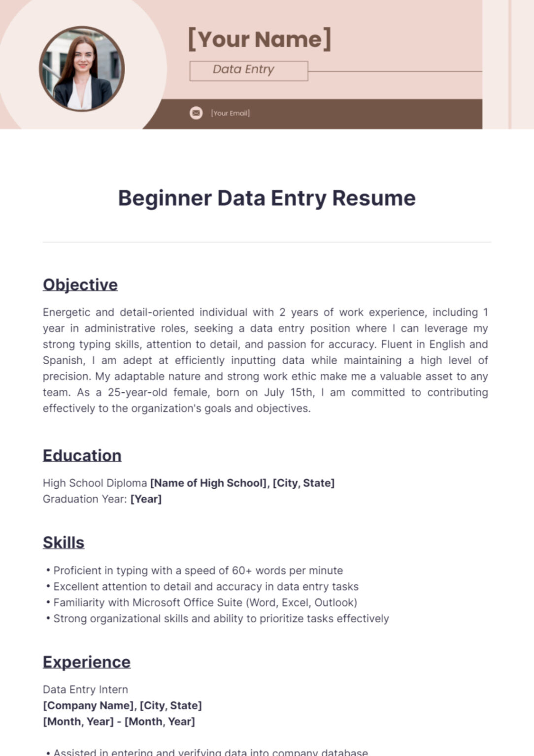 Data Entry Job Resume Template