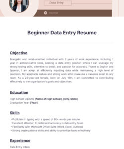 Free Printable Data Entry Job Resume Template Pdf