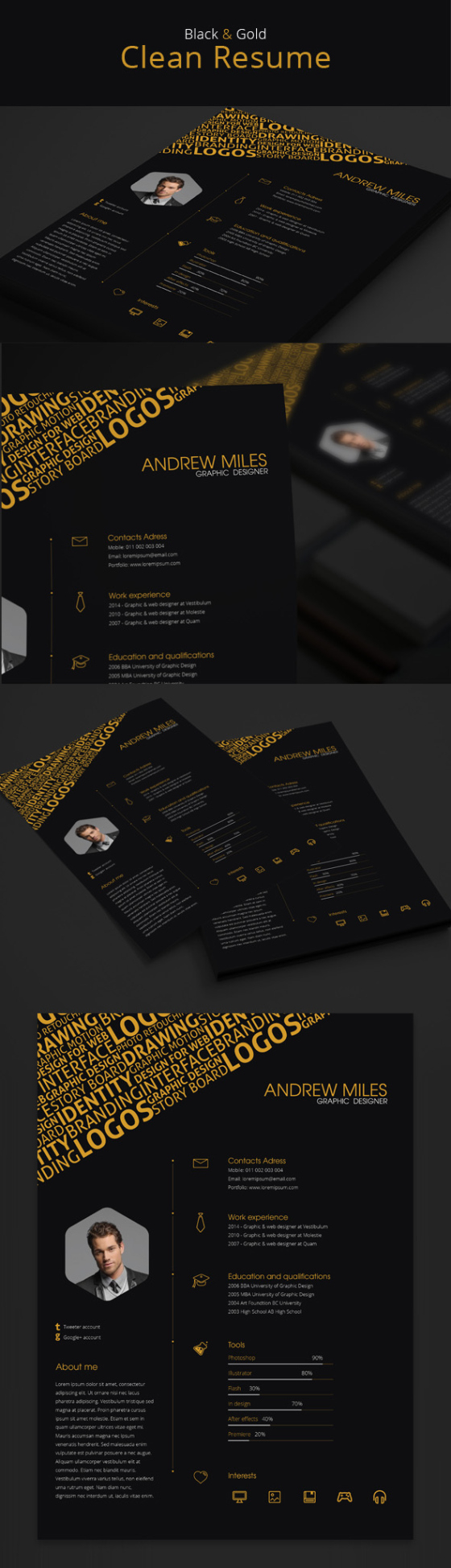 Printable Black And Gold Resume Template Word Sample