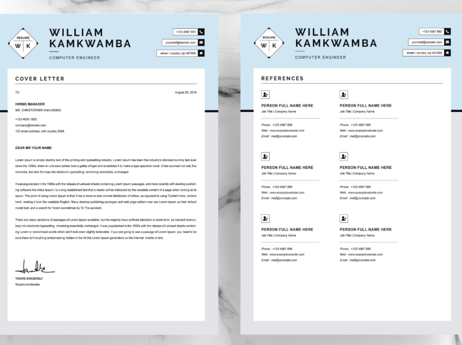 Printable Blue And White Resume Template Excel Sample