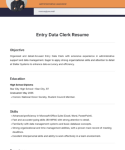 Printable Data Entry Job Resume Template Word Sample