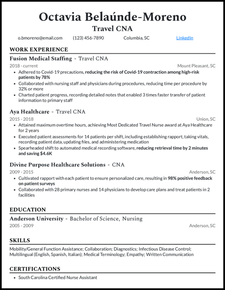 Printable Entry Level Cna Resume Template Doc