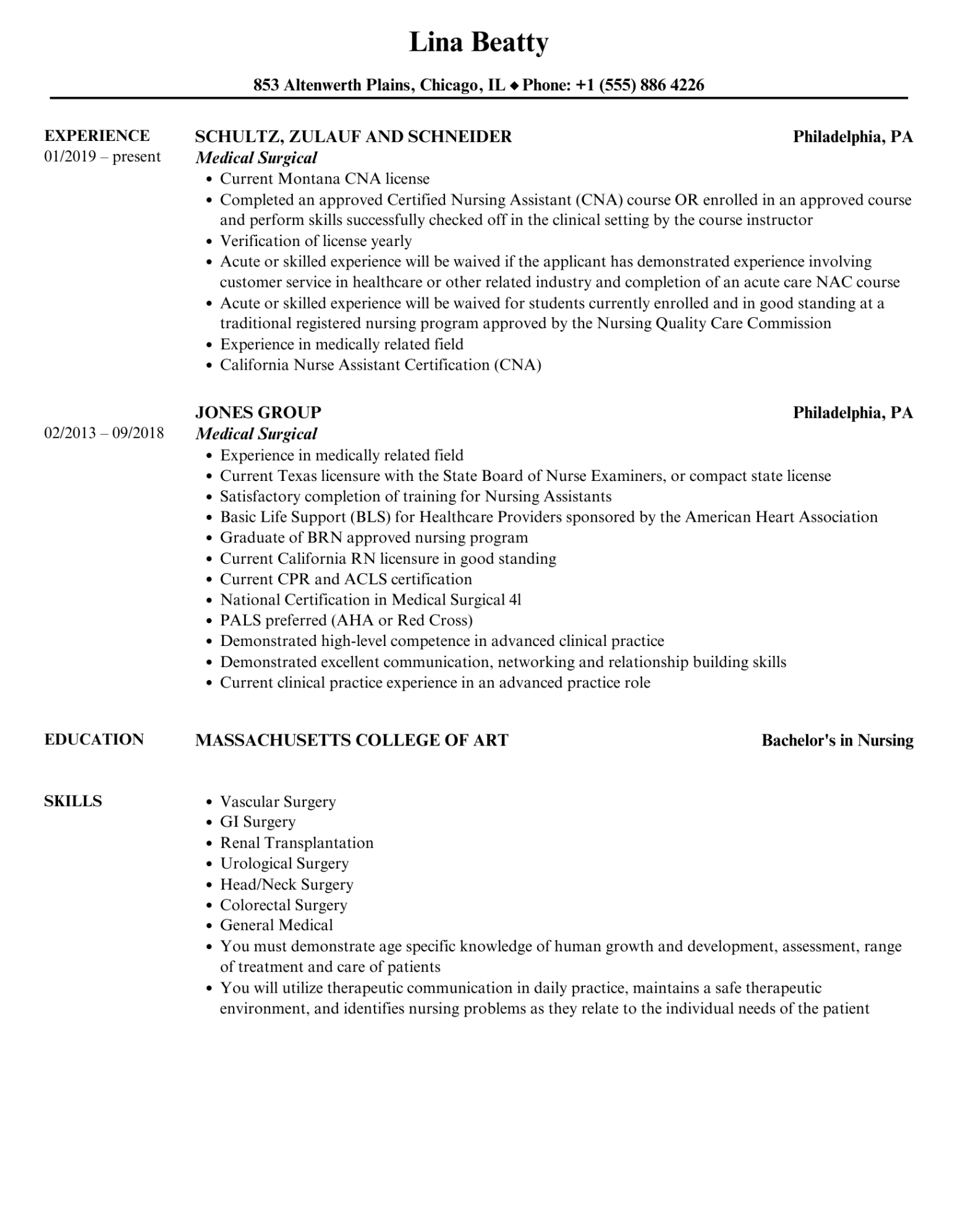 Printable Med Surg Nurse Resume Template Excel Sample